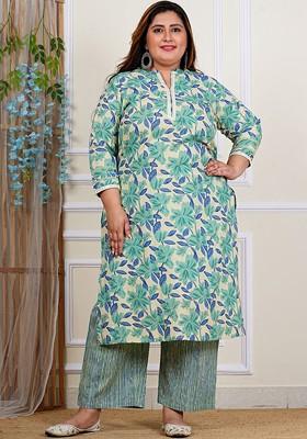 Off White Embroidered Poly Blended Kurta Sets