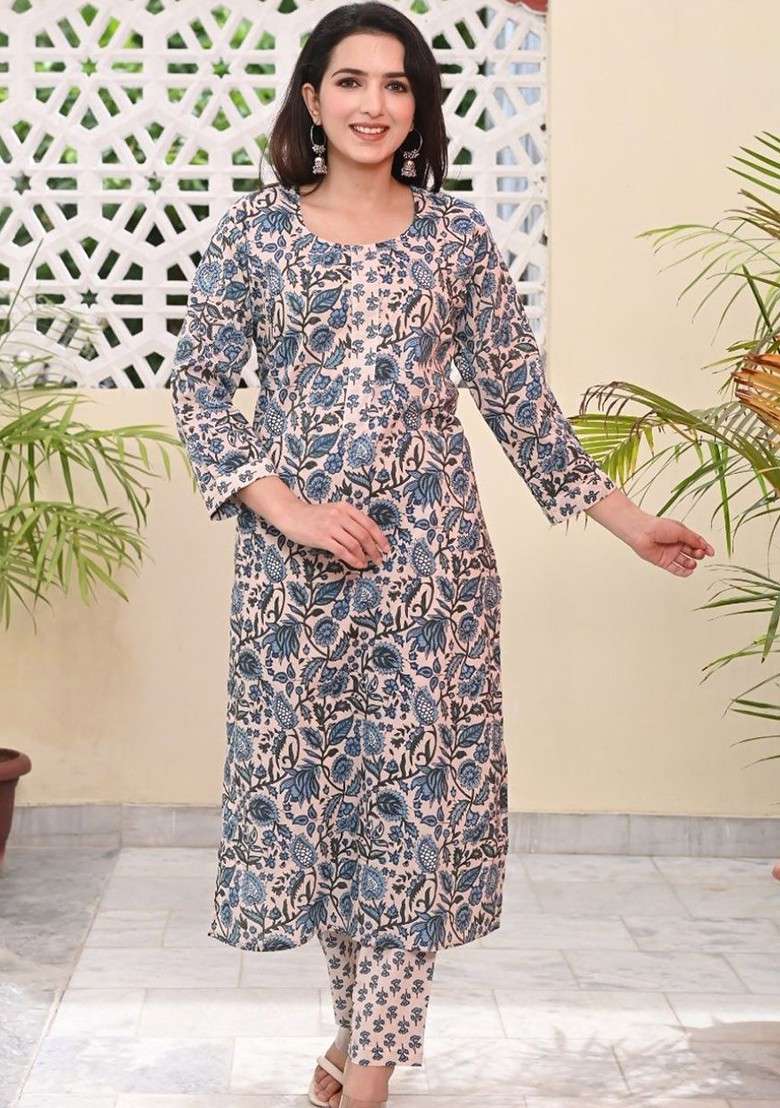 Beige Embroidered Poly Blended Kurta Sets - Indya