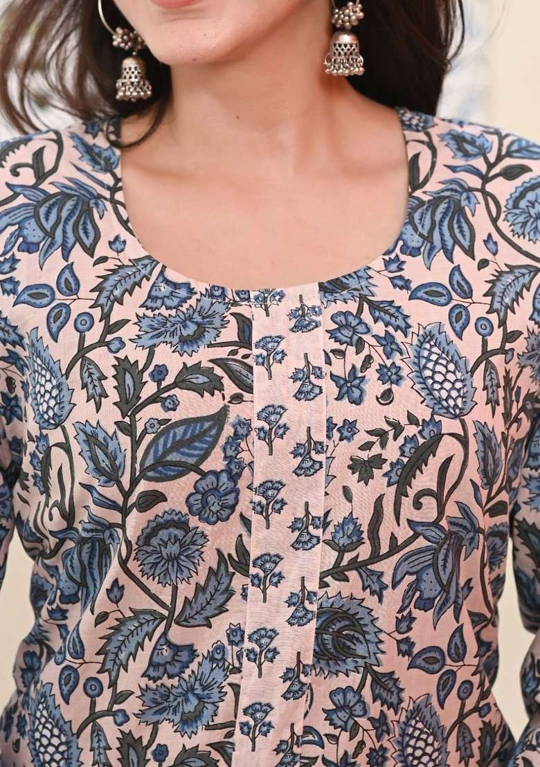 Beige Embroidered Poly Blended Kurta Sets - Indya