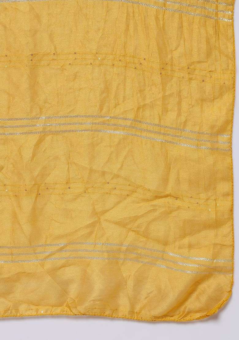 Mustard Embroidered Poly Blended Kurta Sets - Indya