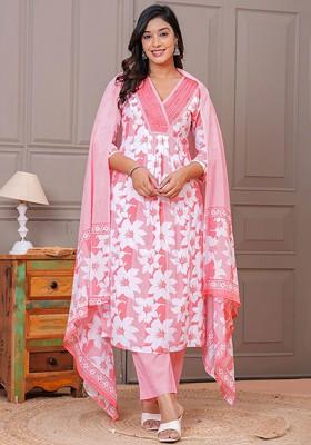 Orange Embroidered Poly Blended Kurta Sets