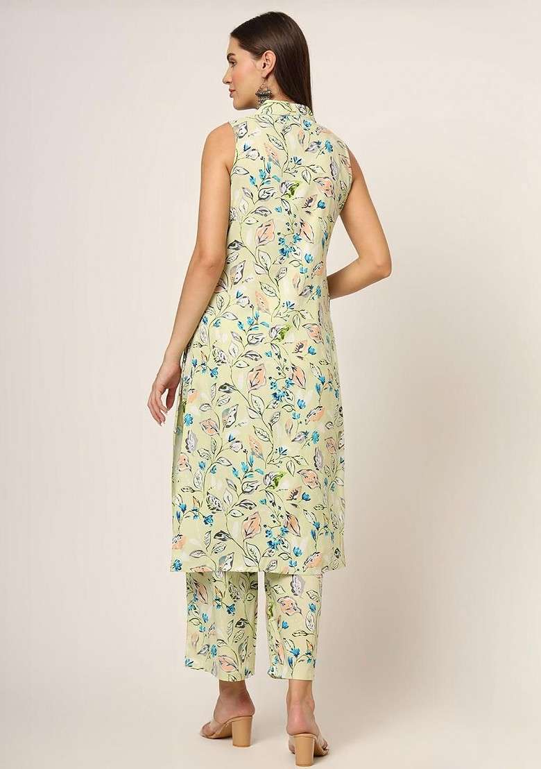 Cream Embroidered Poly Blended Kurta Sets - Indya