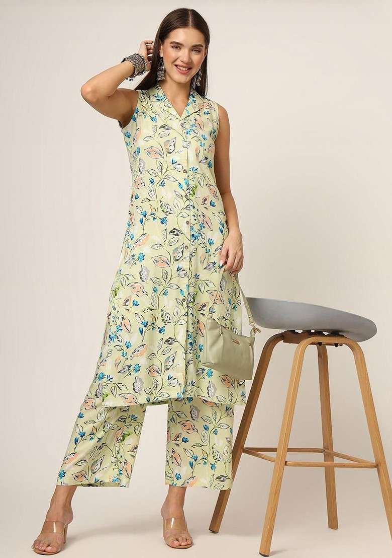 Cream Embroidered Poly Blended Kurta Sets - Indya