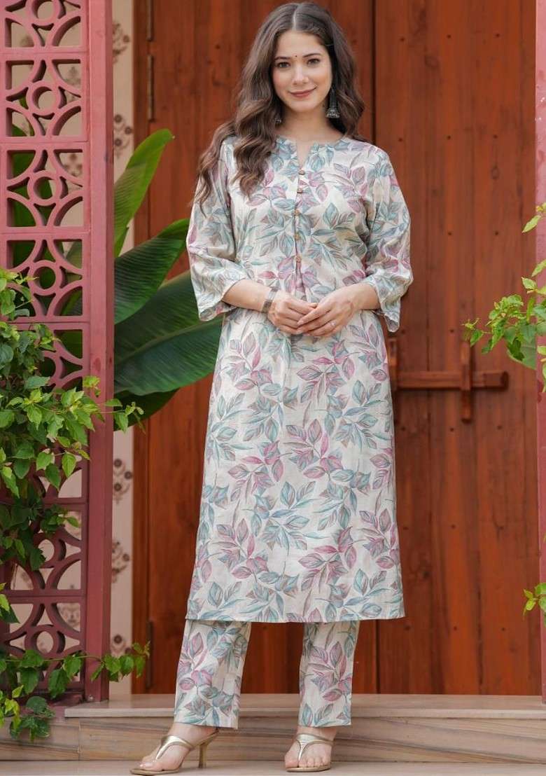 Grey Embroidered Poly Blended Kurta Sets - Indya