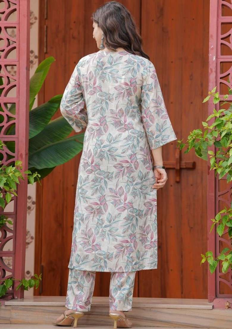 Grey Embroidered Poly Blended Kurta Sets - Indya