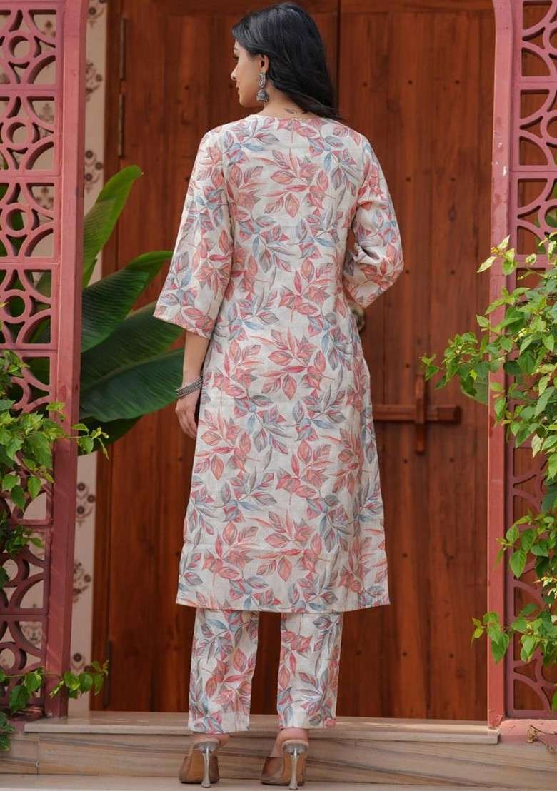 Grey Embroidered Poly Blended Kurta Sets - Indya