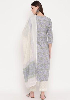 Lavender Embroidered Poly Blended Kurta Sets
