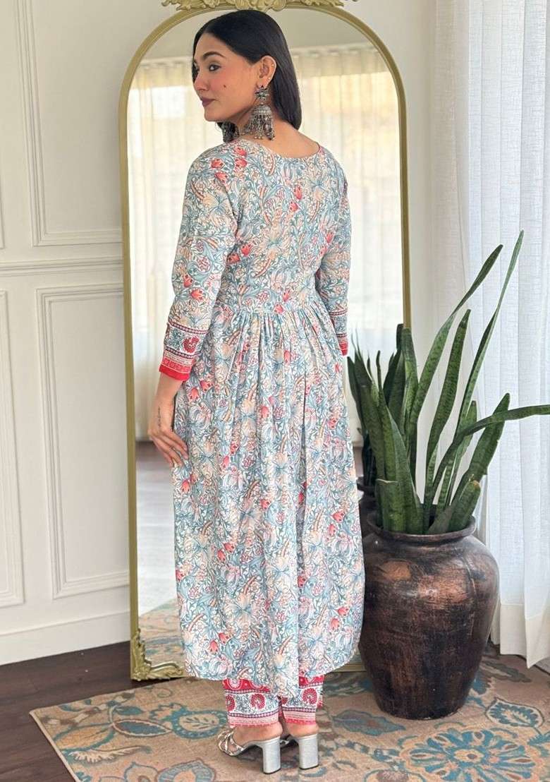 Teal Embroidered Poly Blended Kurta Sets - Indya