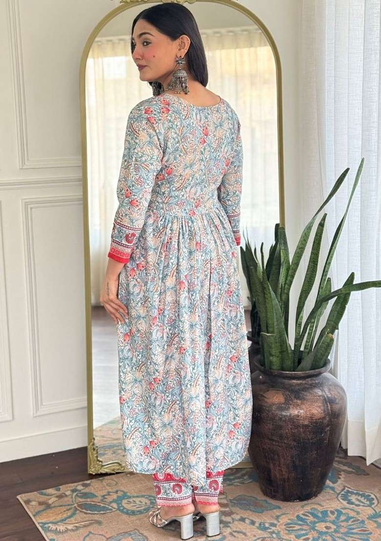 Teal Embroidered Poly Blended Kurta Sets - Indya