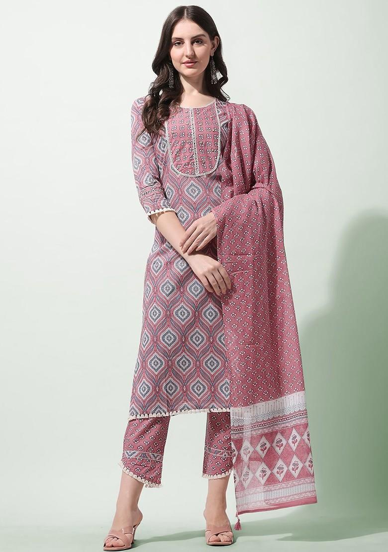 Coral Embroidered Poly Blended Kurta Sets - Indya