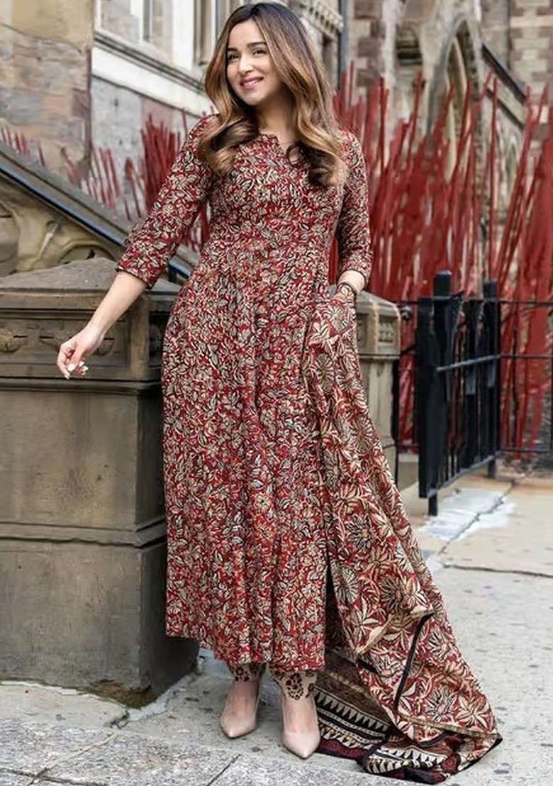 Maroon Embroidered Poly Blended Kurta Sets - Indya