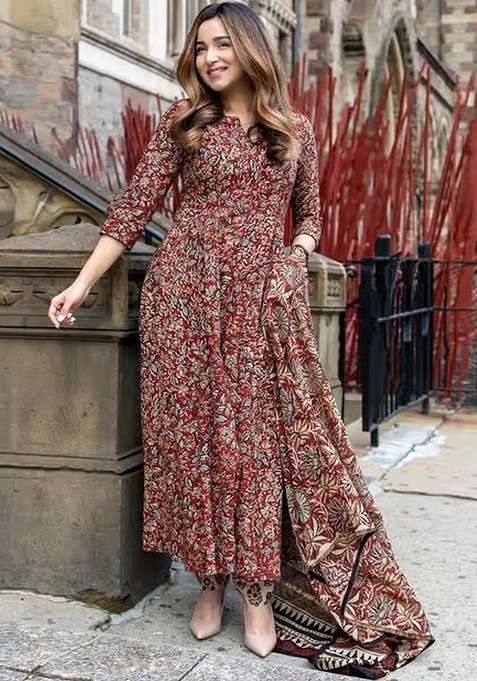 Maroon Embroidered Poly Blended Kurta Sets