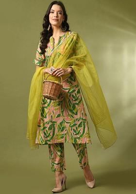 Peach Embroidered Poly Blended Kurta Sets