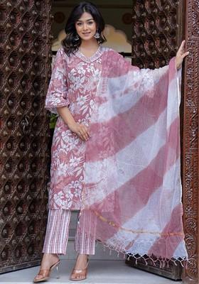 Rose Gold Embroidered Poly Blended Kurta Sets