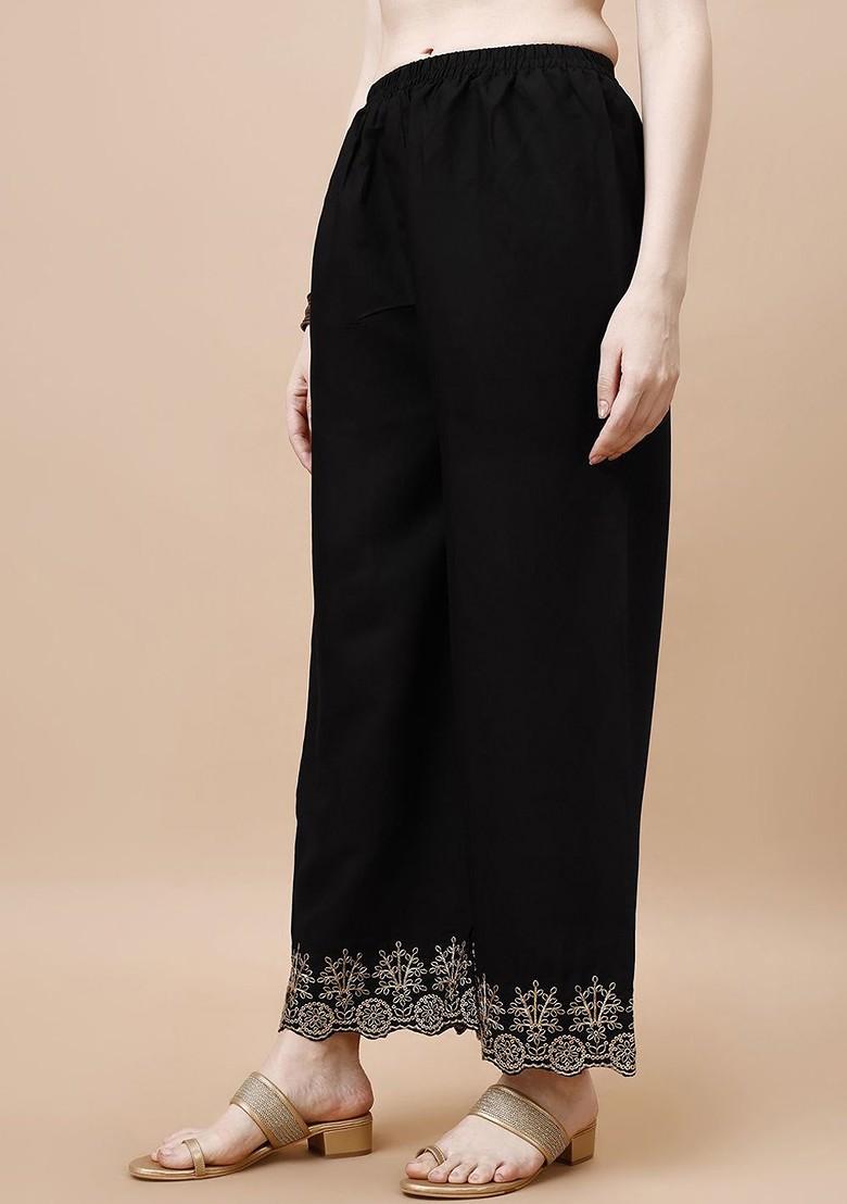 Black Embroidered Poly Blended Kurta Sets - Indya