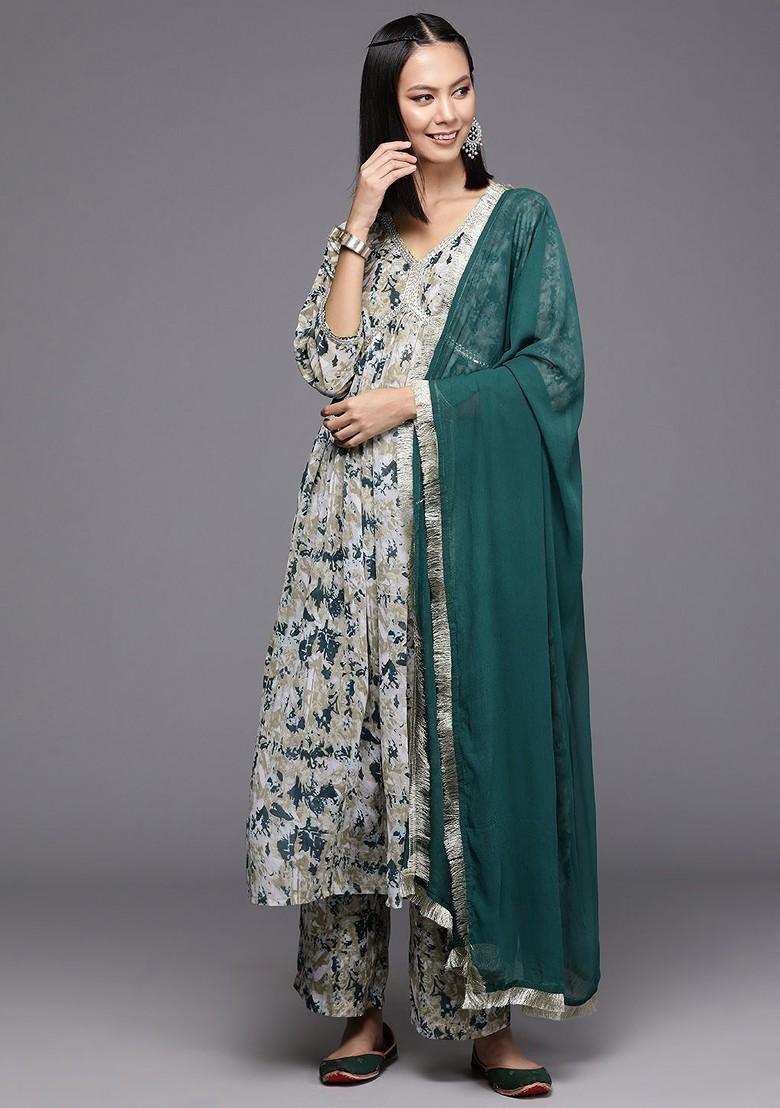 Beige Embroidered Poly Blended Kurta Sets - Indya