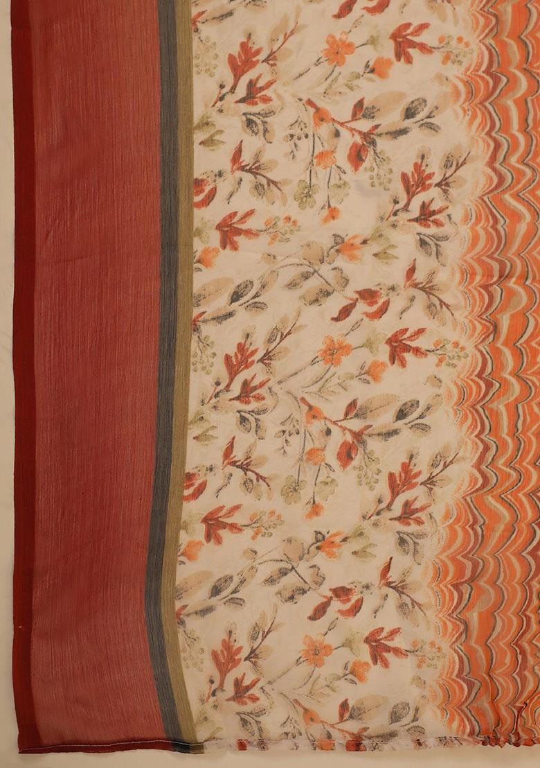 Cream Embroidered Poly Blended Kurta Sets - Indya