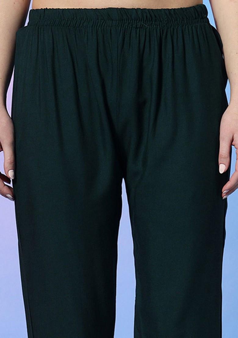 Green Embroidered Poly Blended Kurta Sets