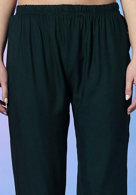 Green Embroidered Poly Blended Kurta Sets