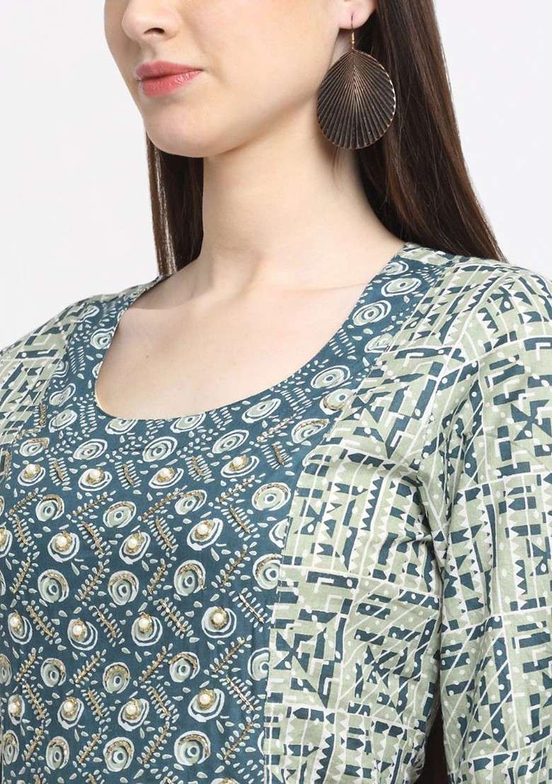 Grey Embroidered Poly Blended Kurta Sets - Indya