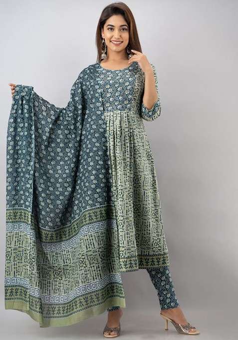 Grey Embroidered Poly Blended Kurta Sets