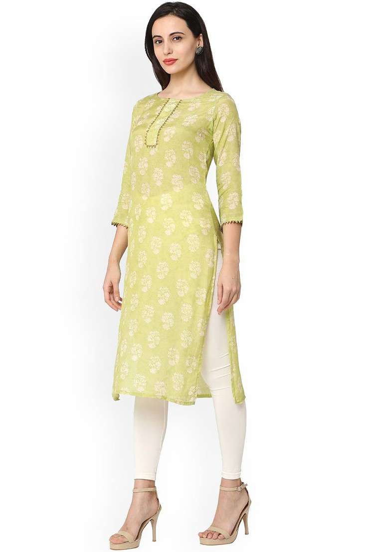Green Embroidered Poly Blended Kurtas - Indya