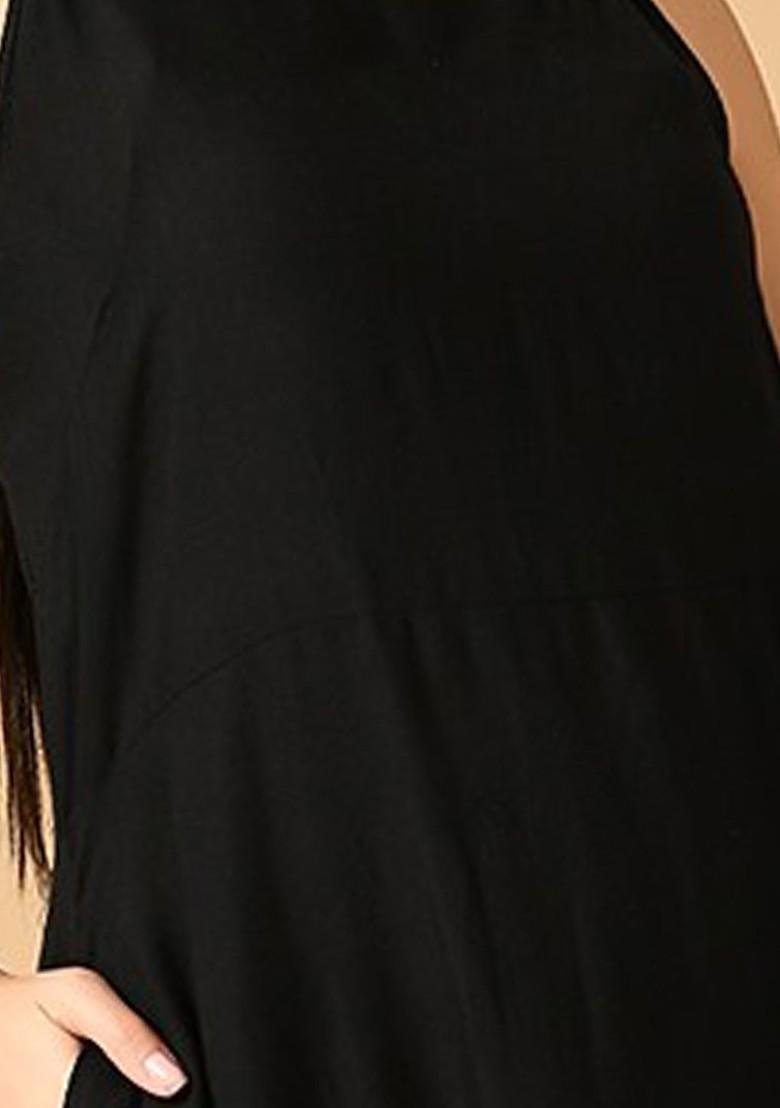 Black Embroidered Poly Blended Kurta Sets - Indya