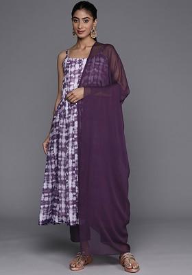 Violet Embroidered Poly Blended Kurta Sets