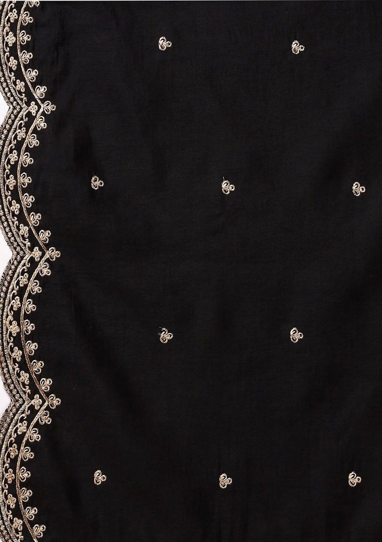 Black Embroidered Poly Blended Kurta Sets - Indya