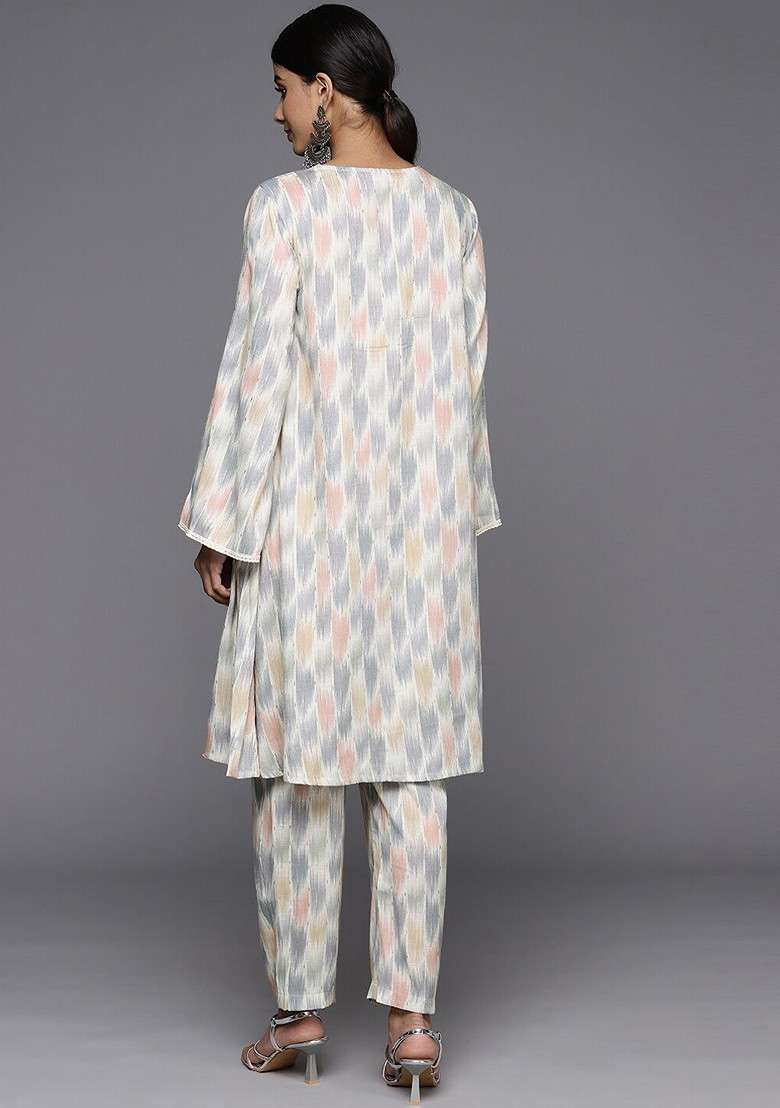 Grey Embroidered Poly Blended Kurta Sets - Indya