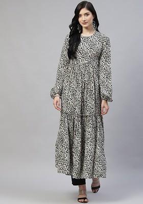 Beige Embroidered Poly Blended Kurtas