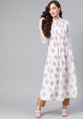 White Embroidered Poly Blended Kurtas