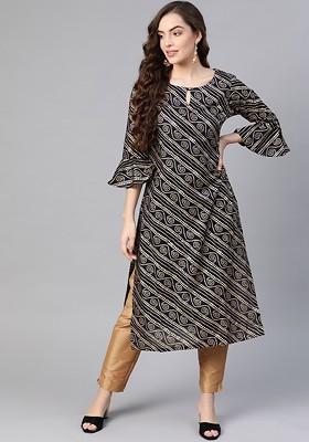 Navy Blue Embroidered Poly Blended Kurtas