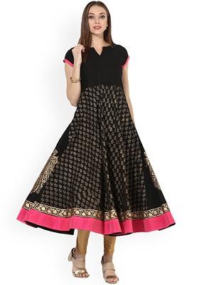 Black Embroidered Poly Blended Kurtas