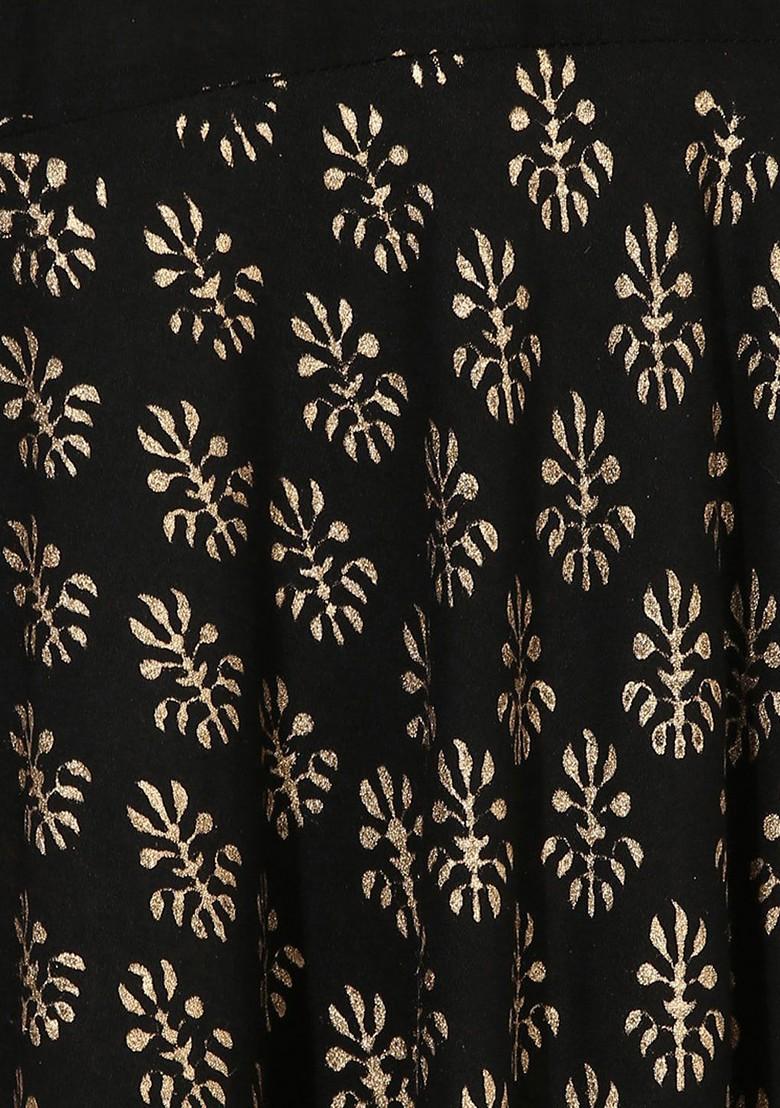 Black Embroidered Poly Blended Kurtas - Indya