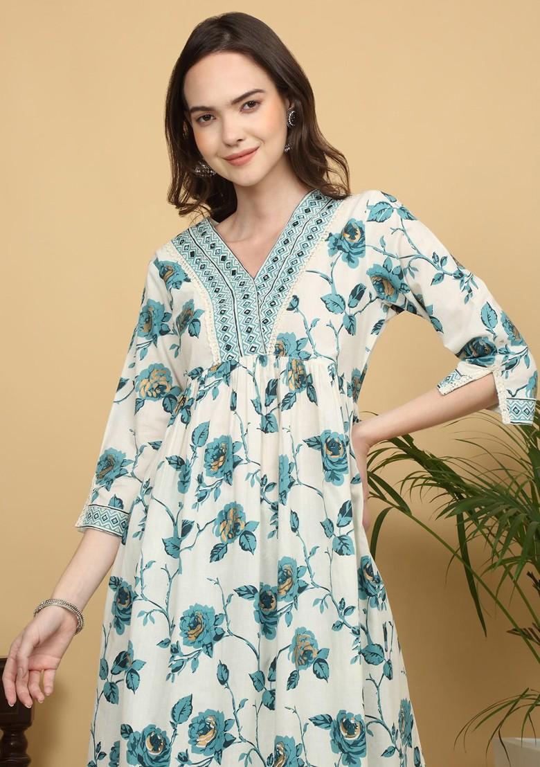 Grey Embroidered Poly Blended Kurta Sets - Indya