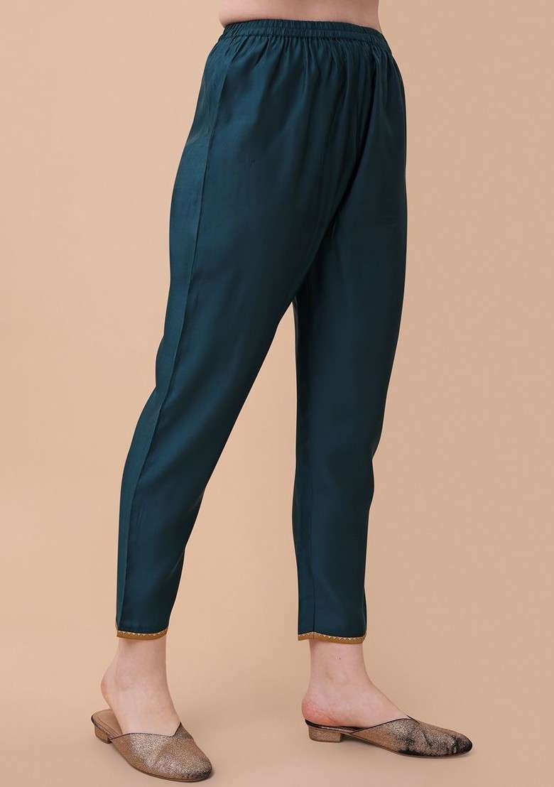 Teal Embroidered Poly Blended Kurta Sets - Indya