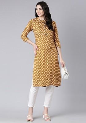 Brown Embroidered Poly Blended Kurta Sets