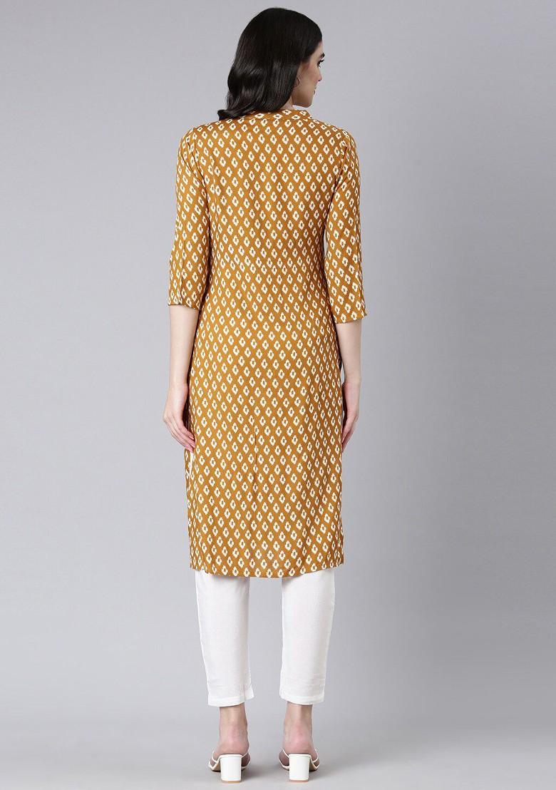 Brown Embroidered Poly Blended Kurta Sets - Indya