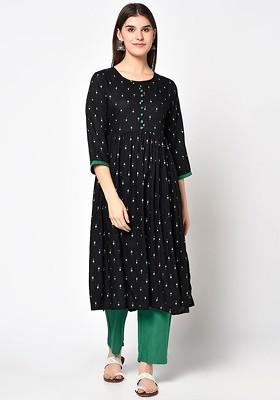 Black Embroidered Poly Blended Kurtas