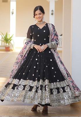 Black Embroidered Poly Blended Kurtas