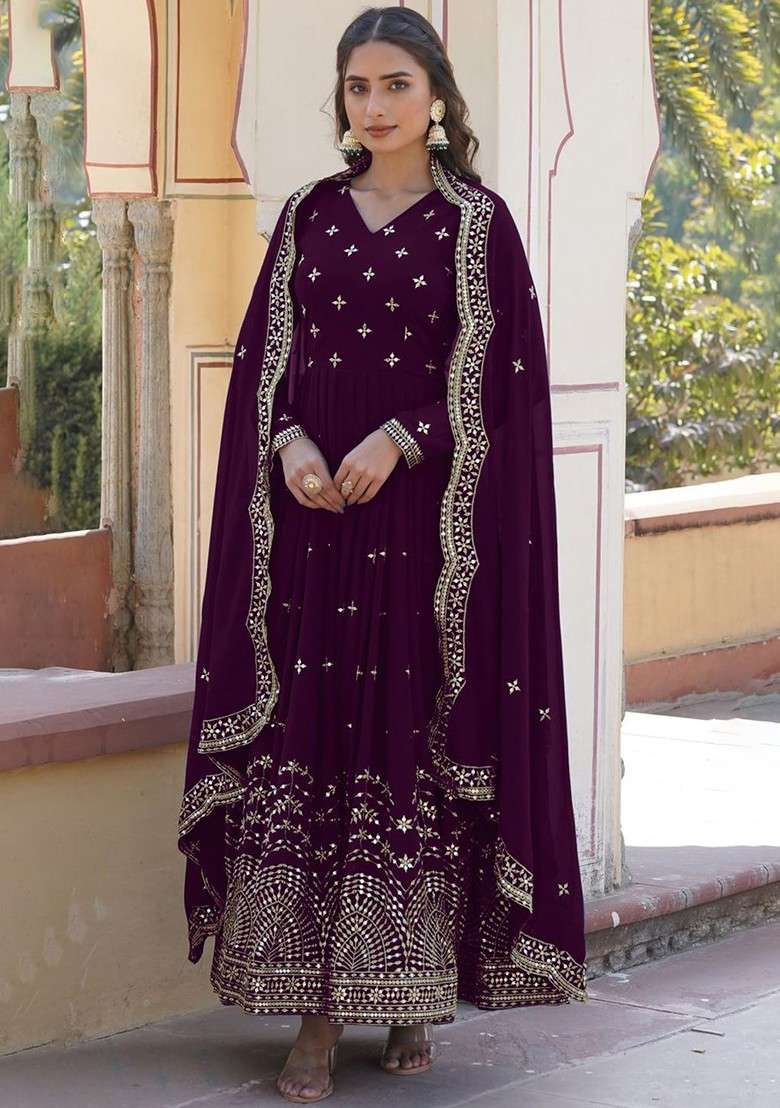 Purple Embroidered Poly Blended Kurtas - Indya