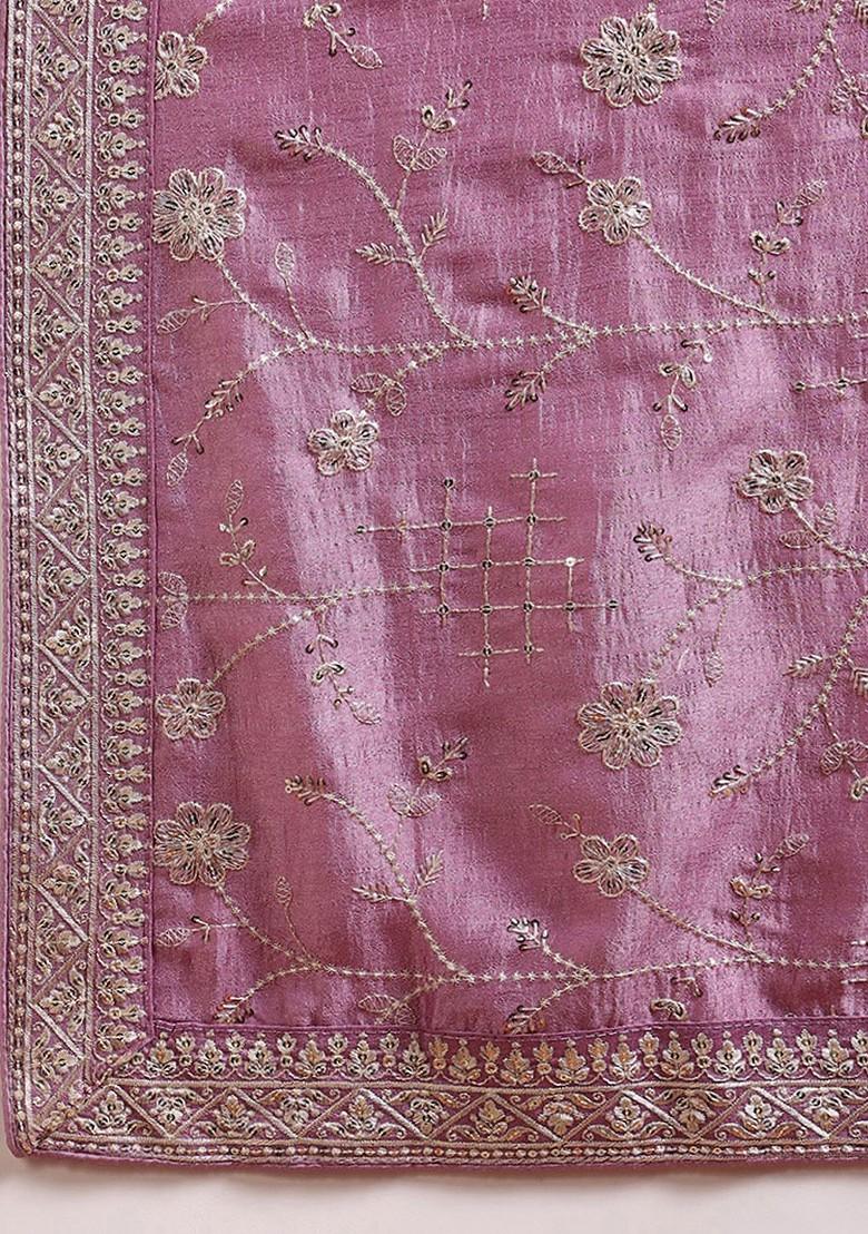 Lavender Embroidered Poly Blended Kurta Sets - Indya