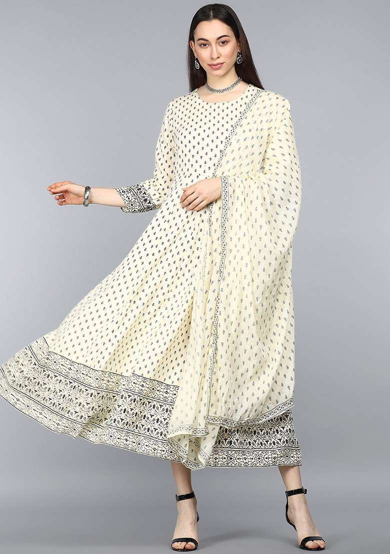 Beige Embroidered Poly Blended Kurtas - Indya