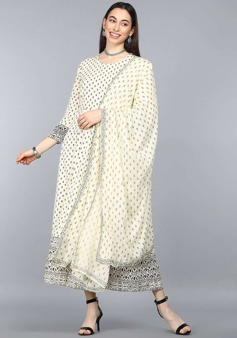 Beige Embroidered Poly Blended Kurtas - Indya