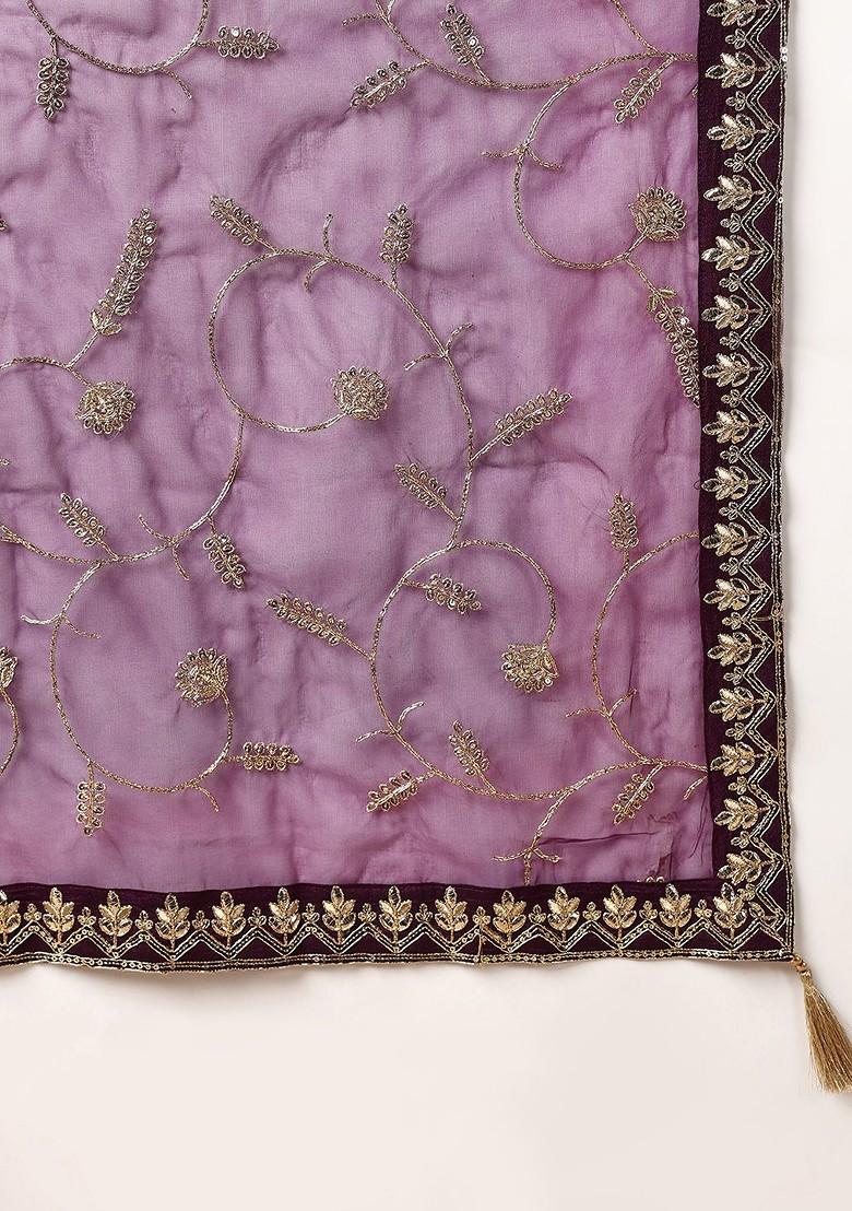 Magenta Embroidered Poly Blended Kurta Sets - Indya