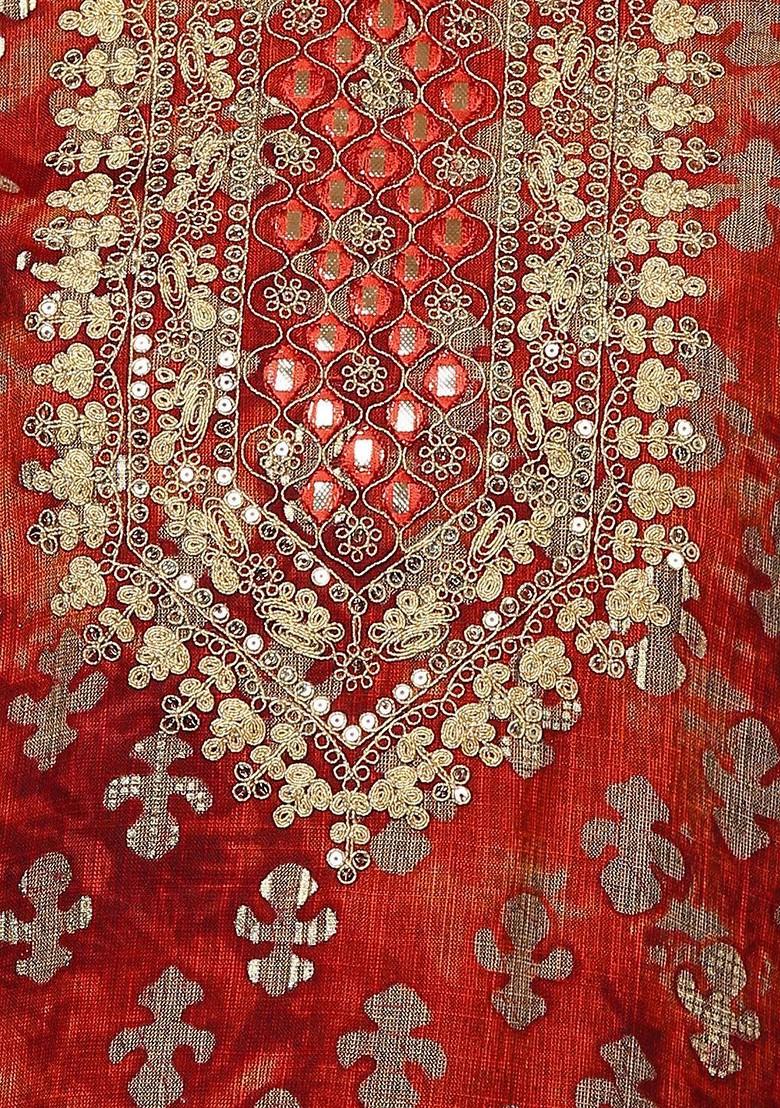 Orange Embroidered Poly Blended Kurtas - Indya