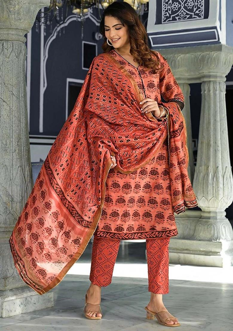 Maroon Embroidered Poly Blended Kurta Sets - Indya