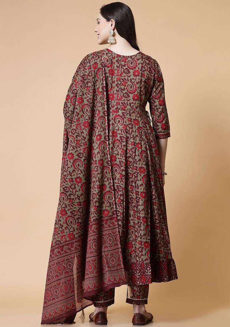 Maroon Embroidered Poly Blended Kurta Sets - Indya