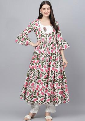 White Embroidered Poly Blended Kurtas